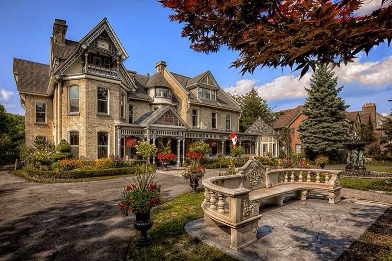 The historic Idlewyld Inn and Spa in London, Ontario, seen across its front garden